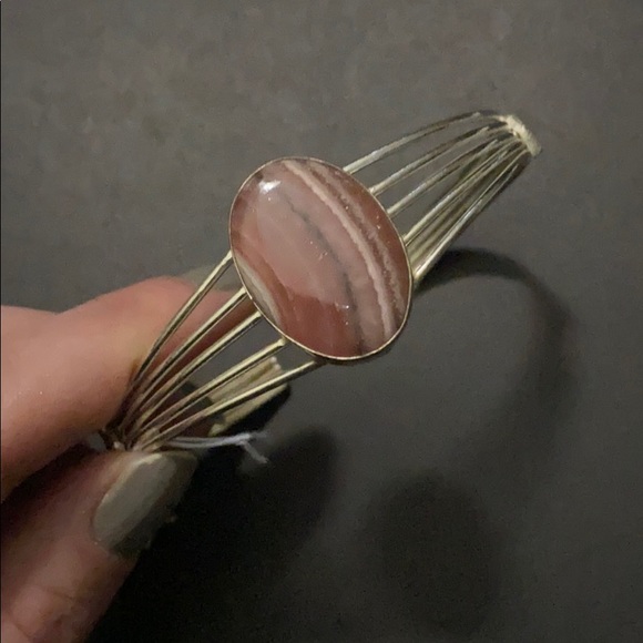 Genuine Rose Agate Sterling Silver Cuff - Picture 2 of 6